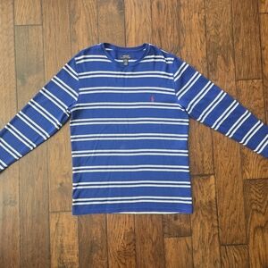 Polo Ralph Lauren Sleepwear Men Blue Striped Long Sleeve Waffle Knit Shirt Sz XL